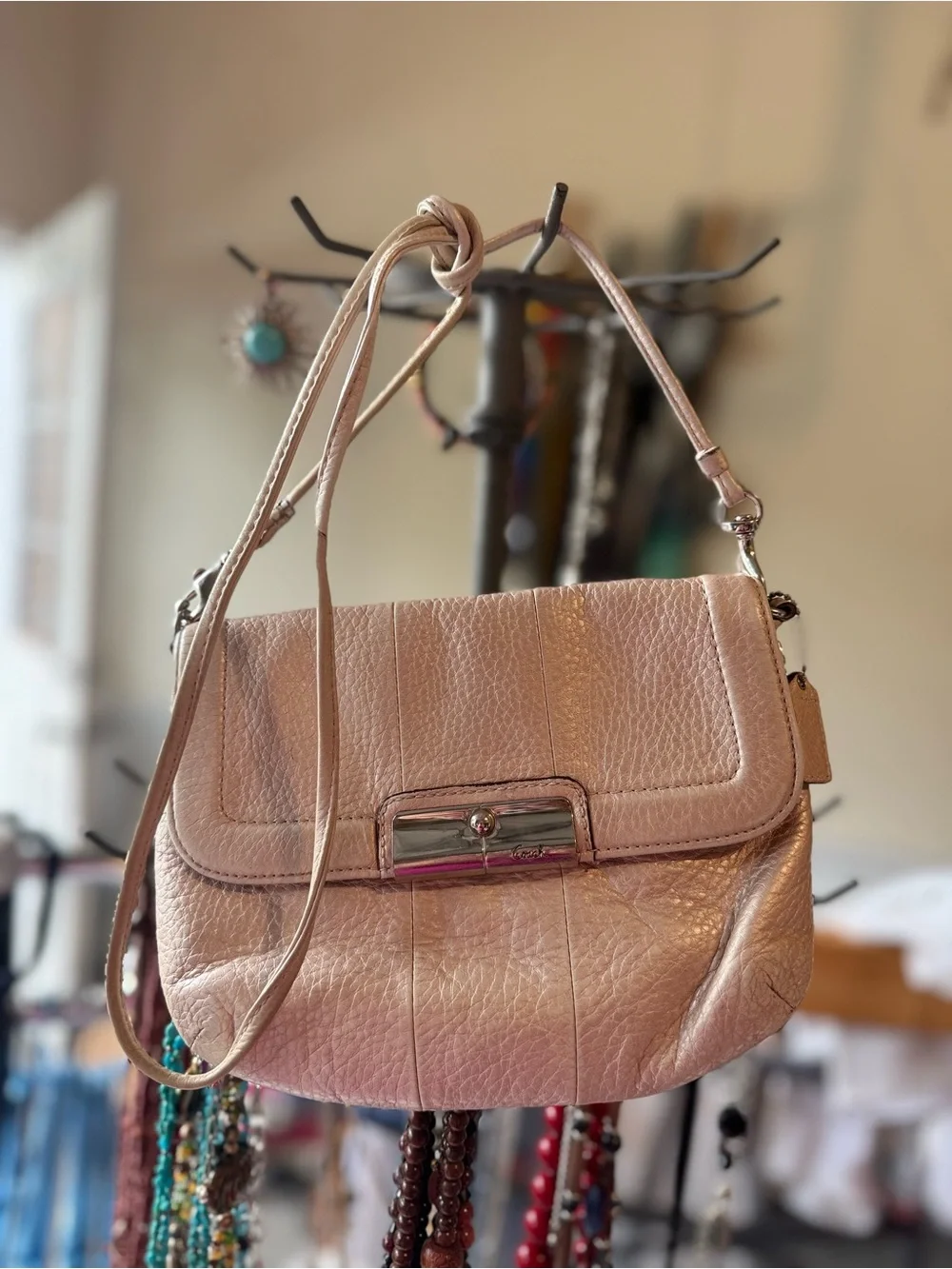 Coach Metallic Blush Leather Crossbody Bag